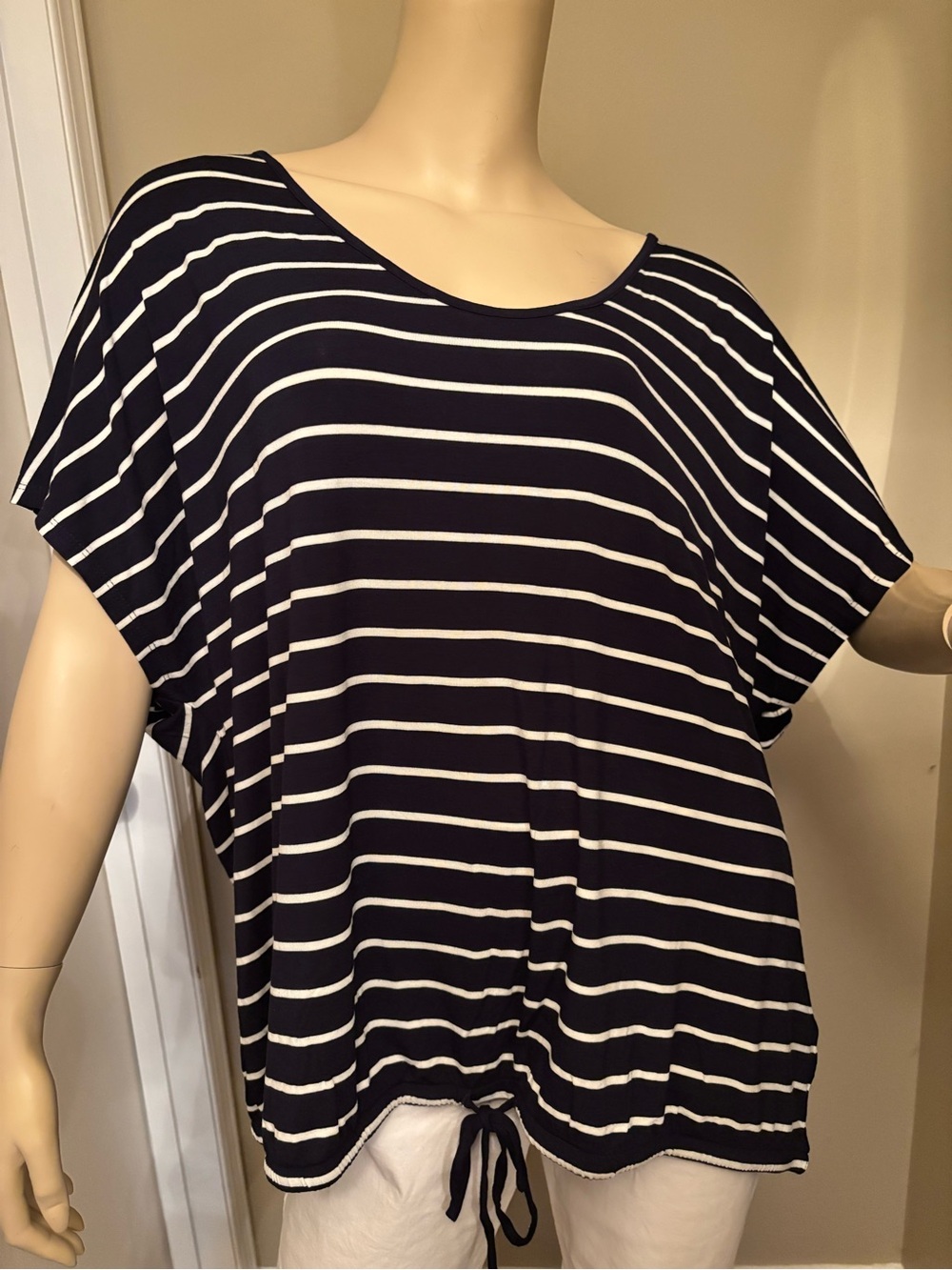 Reitmans Navy and White Striped Tie-Hem Tunic